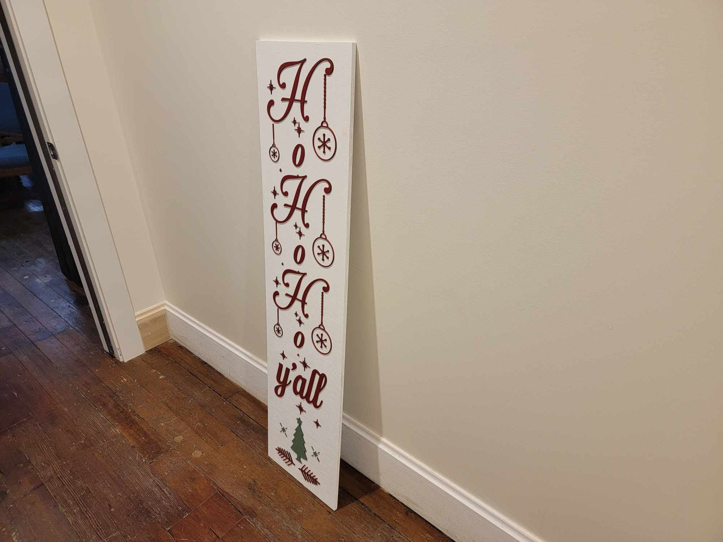 Merry Christmas Yall Ho Ho Ho Farmhouse Porch Leaner Step Door Sign 3D Handmade Winter Unframed Red and Green Country Southern