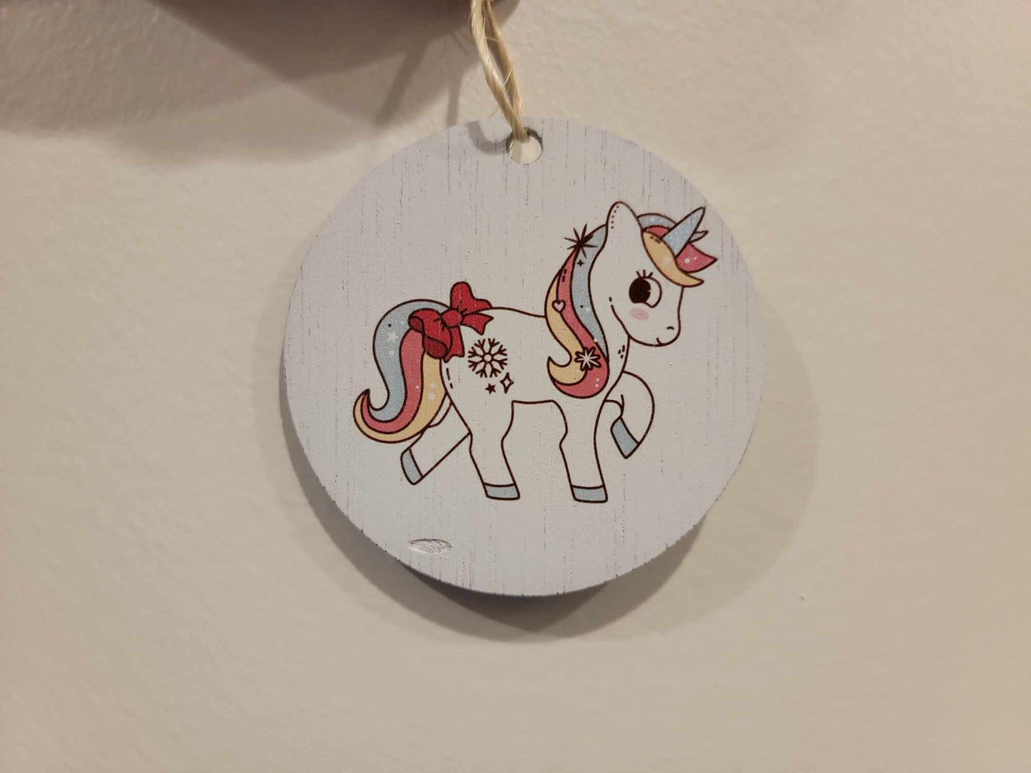 Unicorn Pony Rainbow Cryptic Ornament Collector Cute Mythical Printed Snowflake Keychain Giftable Gift for Him Gift for her Wooden