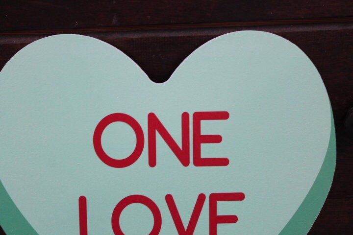 One Love Green Candy Conversation Heart Cutout Valentines Day Gift Photography Prop Handmade Home decor Raised 3D Sign Wall Art