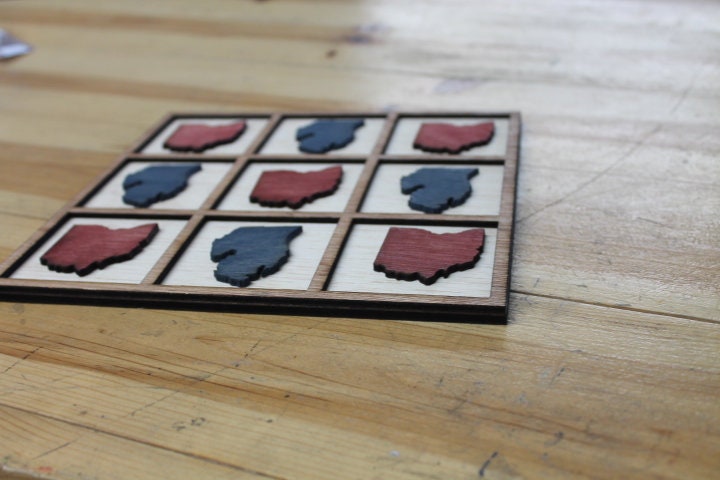 Ohio Michigan Scarlet Red Azure Blue Handmade Tic Tac Toe Stained game Wooden Lodge Vacation Family game boardgame Laser cut engraved