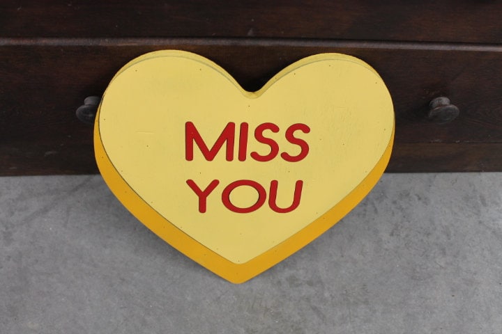 Wooden Miss You Yellow Candy Conversation Heart Cutout Valentines Day Gift Photography Prop Handmade Homedecor Raised 3D Sign Wall Art
