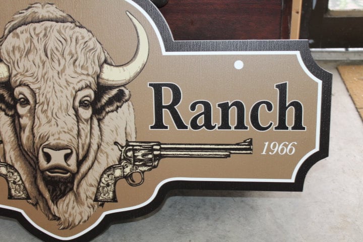 Custom Business Sign Ranch Buffalo Logo Large Contour Personalized Printed Sign Rustic Livestock Farm Gate sign Entrance Door Sign