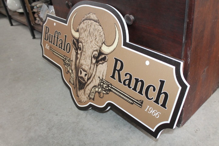 Custom Business Sign Ranch Buffalo Logo Large Contour Personalized Printed Sign Rustic Livestock Farm Gate sign Entrance Door Sign