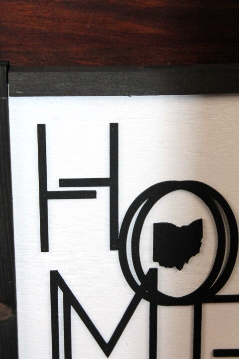 Ohio Home Minimalist Heart of it all Handmade Raised Text 3D Framed State Wall Decor Ohio Gift Home State Hometown Proud Wooden Sign