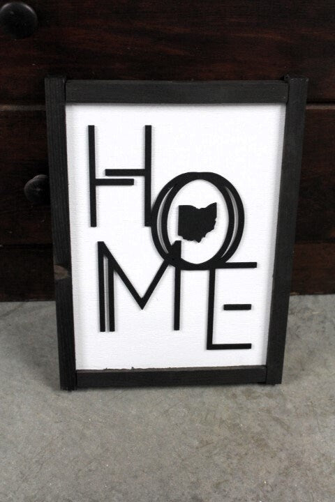 Ohio Home Minimalist Heart of it all Handmade Raised Text 3D Framed State Wall Decor Ohio Gift Home State Hometown Proud Wooden Sign