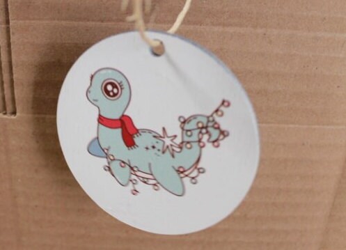 Nessie Loch Ness Monster Cute Cartoon Festive Cryptic Ornament Collector Mythical Printed Keychain Giftable Gift for Him Gift for her Wooden