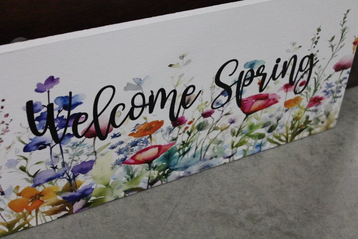 Welcome Spring Decor Garden Floral Flowers Handmade Colorful Unframed Inspiring Text 3D Raised Text Wall Decoration Primitive Rustic