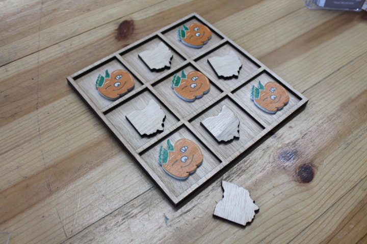 Handmade Tic Tac Toe Winky Circleville Ohio Small town Pumpkin Show Wooden Family game boardgame Laser cut engraved