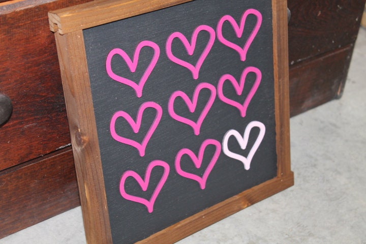 Heart Sign Valentines Day Girls Room Decor Handmade Home decor Hearts Chalkboard like Pink hearts Pattern Layering Sign Coffee Bar Farmhouse