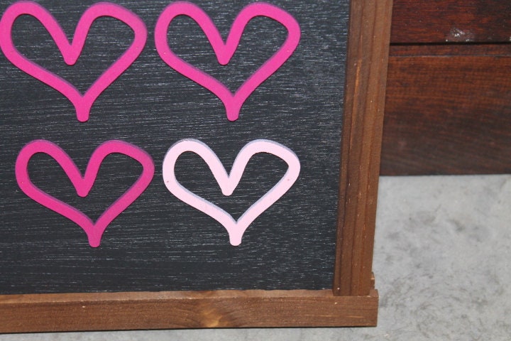 Heart Sign Valentines Day Girls Room Decor Handmade Home decor Hearts Chalkboard like Pink hearts Pattern Layering Sign Coffee Bar Farmhouse