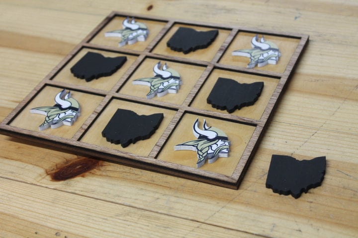 Teays Valley Vikings Ohio School Mascot Gift Spirit Handmade Tic Tac Toe Stained Game Wooden Vacation Family boardgame Laser cut engraved