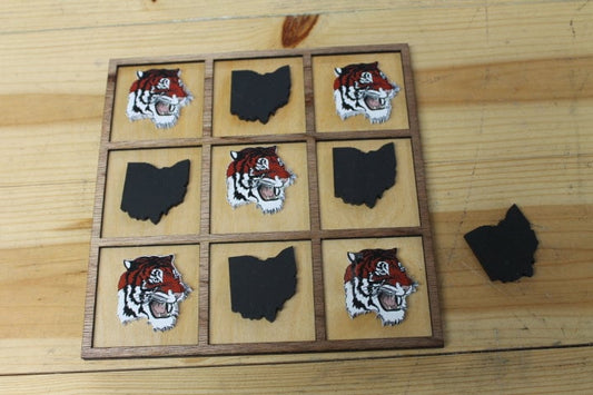 Circleville Tigers Ohio School Mascot Gift Spirit Handmade Tic Tac Toe Stained Game Wooden Vacation Family boardgame cut engraved