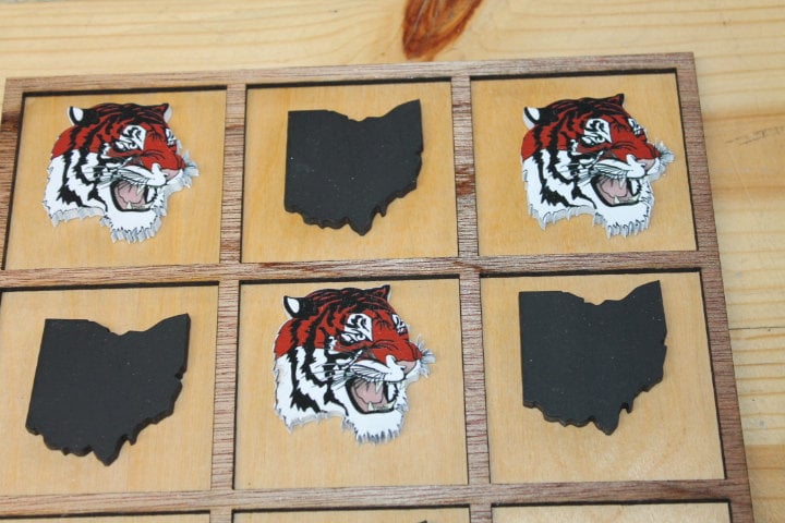 Circleville Tigers Ohio School Mascot Gift Spirit Handmade Tic Tac Toe Stained Game Wooden Vacation Family boardgame cut engraved