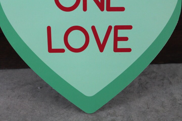 One Love Green Candy Conversation Heart Cutout Valentines Day Gift Photography Prop Handmade Home decor Raised 3D Sign Wall Art
