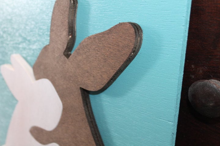 Bunny Rabbit Heart Blue Pink Family of 3 Handmade Family Easter Spring Nursery Decor 3D Raised Text Wall Décor Decoration Travel Primitive
