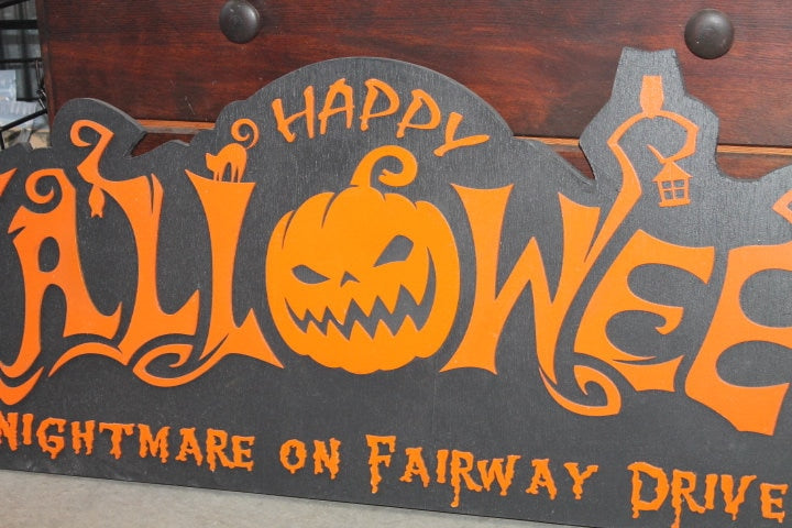 Customizable Text Halloween Jack O Lantern Spooky Forest Black Cat Prop Wooden Decor Fall Autumn Decoration Sign Haunted Grave Yard Theme