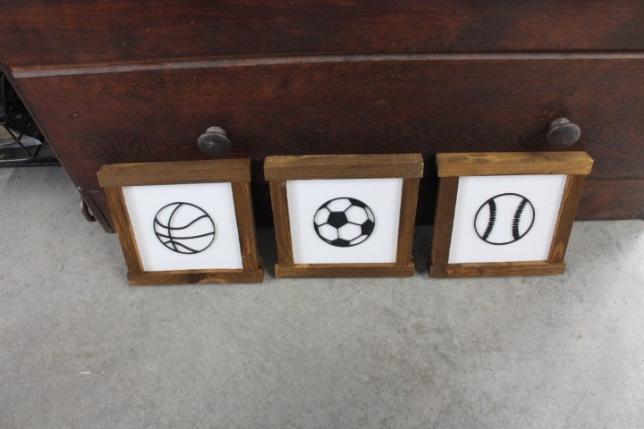 Boys Room Sports Playroom Soccer Basketball Baseball Game Day Gym Nursery Toy Room Garage Set of 3 Handmade Decor Baby Gift