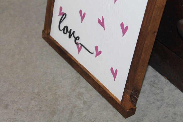 Love Little Hearts Pink Giftable Printed and Raised Sign Decor Party Valentine Cute Handmade Wooden 3d Color Wall Art Decoration