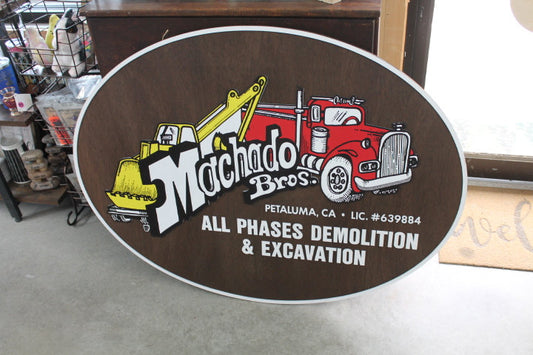 Custom Semi Truck Excavator PRinted Oval Business Sign Handmade Wood Commerical Signage 3d Raised Text Image Your Logo Store Front Entrance