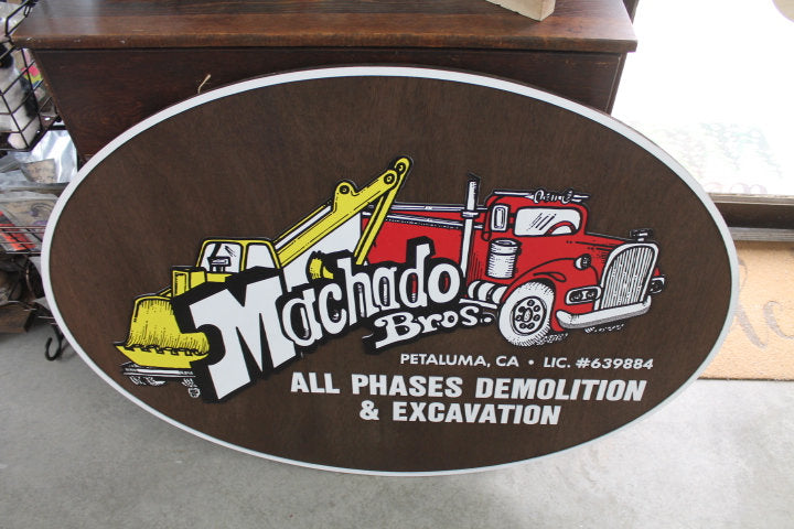 Custom Semi Truck Excavator PRinted Oval Business Sign Handmade Wood Commerical Signage 3d Raised Text Image Your Logo Store Front Entrance