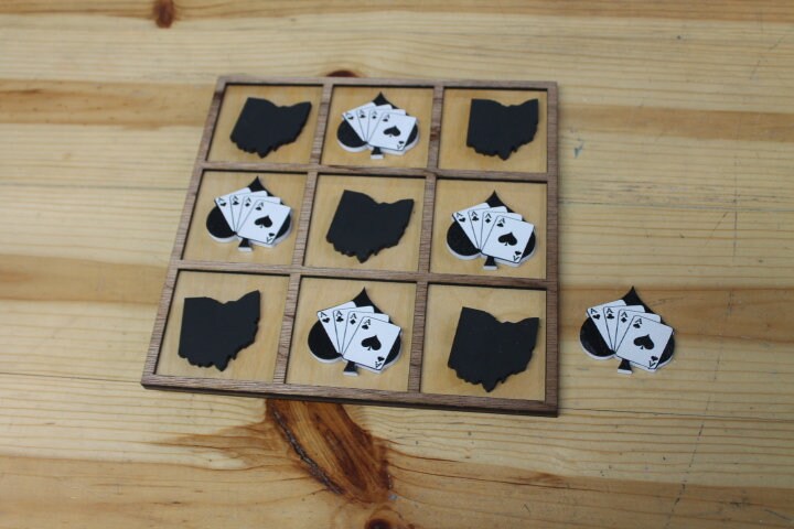 Amanda Clearcreek Acers Aces Ohio School Spades Handmade Tic Tac Toe Stained Game Wooden Vacation Family boardgame Laser cut engraved