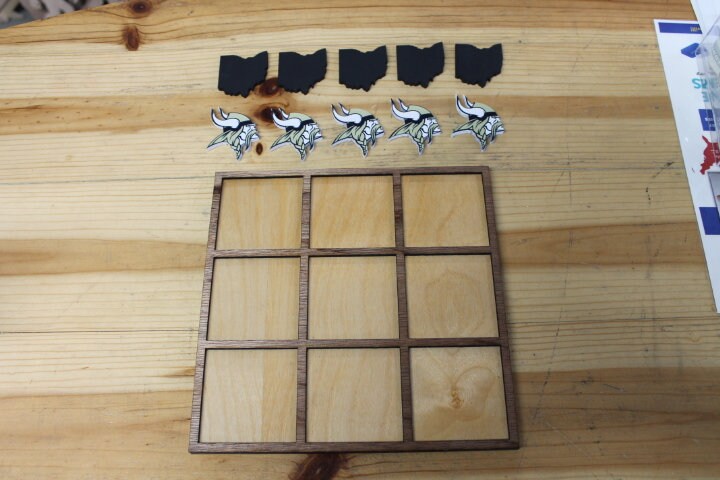 Teays Valley Vikings Ohio School Mascot Gift Spirit Handmade Tic Tac Toe Stained Game Wooden Vacation Family boardgame Laser cut engraved
