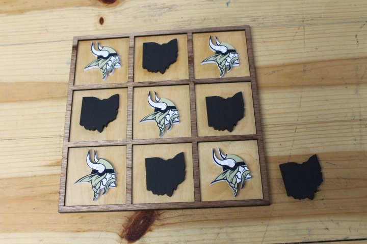 Teays Valley Vikings Ohio School Mascot Gift Spirit Handmade Tic Tac Toe Stained Game Wooden Vacation Family boardgame Laser cut engraved