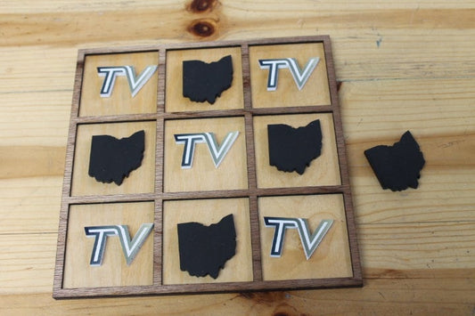 Teays Valley TV Blue and Gold Ohio School Mascot Gift Spirit Handmade Tic Tac Toe Stained Game Wooden Vacation Family boardgame cut engraved