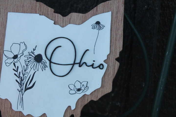 Ohio Floral Wild Flower Wall Decor Handmade State Cutout Minimalist Home decor Wooden Layered Sign Hometown Farmhouse Shabby Chic Giftable